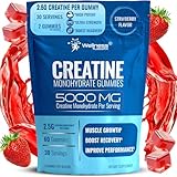 Creatine Gummies 5000mg, 30 Servings Creatine Monohydrate Gummies - Third-Party Tested Creatine for Women, Strawberry Flavor Creatine for Men, Muscle Growth, Strength, and Recovery - Pack of 1
