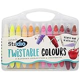 Mont Marte Studio Twistable Colors, 25 Piece. Includes 24 Water Blendable Painting Sticks and a Paint Brush, Silky Smooth Texture and Easy Glide.