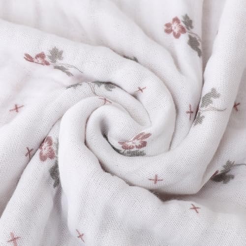 Image of Ultra Soft 6-Layer 100% Cotton Muslin Baby Blanket 43 inchx43 inch Breathable Lightweight Swaddle Bed Blankets for Toddlers Baby Boys Girls Newborn All Seasons Pink Floral