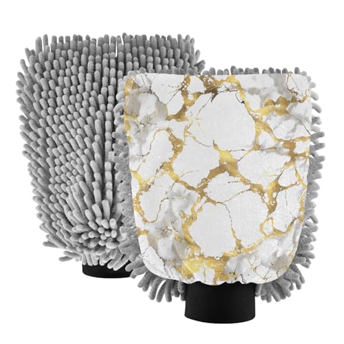 IOACIY Absorbent Microfiber Car Wash Drying Mitts, 2 Pack, Scratch-Free & Lint-Free, Rich Foam, Highly Absorbent, Double Sided, Wash Mitt Perfect for Car Washing, L, Marble (16)