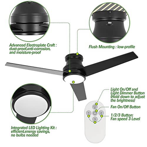 Image of hykolity 52 inch Flush Mount Ceiling Fan with LED Lights Low Voltage LED Display Space Heater