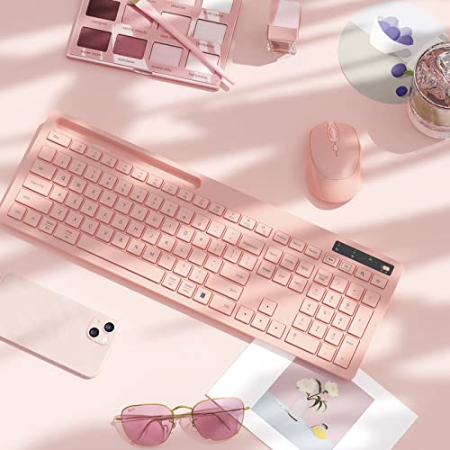 Vivefox Pink Wireless Keyboard With Phone Holder Usb A & Type C Receiver Rose Gold Keyboard And Mouse Compatible For Windows, Mac, Macbook/Air/Pro Computer #TOP6