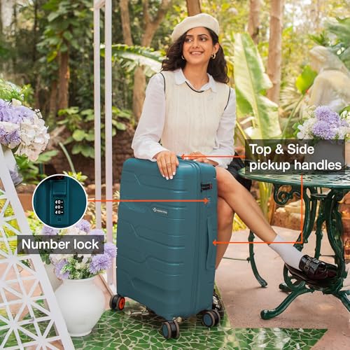 Image of Nasher Miles Paris Hard-Sided Polypropylene Luggage Set of 2 | 55cm & 65cm | 8 Wheels Small & Medium Trolley Bag for Travel | Suitcase (Pastel & Dark Green)