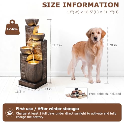 Image of 38.2 inch Tall Solar Powered Water Fountain for Outdoor