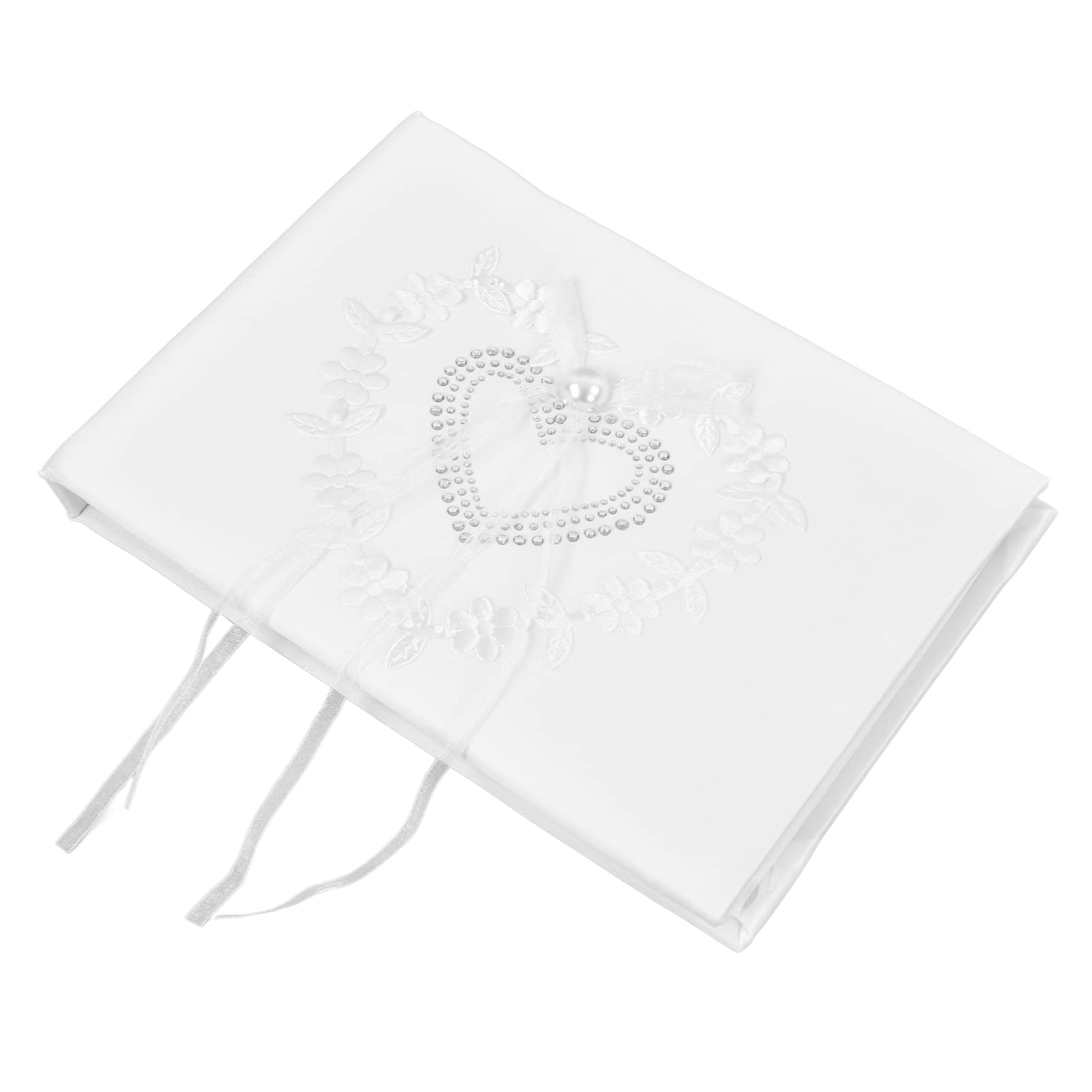 Fdit Weißes Hochzeitskissen Set für Ringe, Indoor Outdoor Nutzung | Vierteiliges Set mit Blumenkorb, Gästebuch, Federzeichenstift, aus strapazierfähigem Stoff, ideal für romantische Anlässe