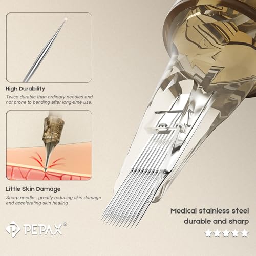 PEPAX Lance Tattoo Needles Cartridge 1003RSL - 20Pcs Tattoo Cartridge Needles #10 Bugpin 3 Round Shaders Tattoo Cartridges Diameter 0.30mm Long Taper 3.5mm Safety Membrane Makeup Machine — view 3