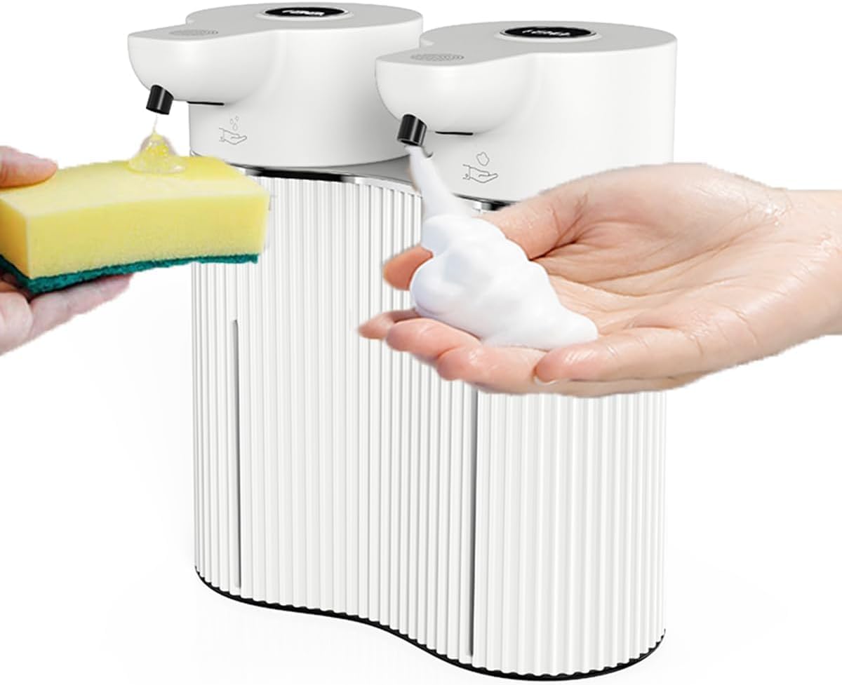 Dispenser automatico di sapone doppio Touchless Schiuma Dispenser di sapone liquido 4 livelli regolabile Smart Soap Dispenser per bagno Cucina Ufficio Hotel Sapone per piatti