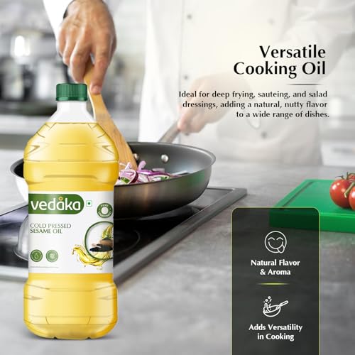 Image of Amazon Brand - Vedaka Cold Pressed Sesame Oil | 2 L | Gingelly Oil | Cheku /Ghani Oil | Pure & Unrefined | Contains Mufa & Omega - 6 | Contains Natural Antioxidants