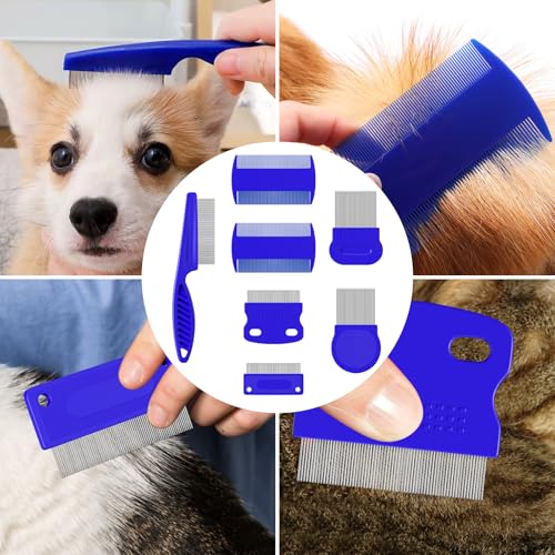 Lixiluxia 7 Stück Läusekamm Staubkamm, Katze Hund Flohkamm, Nissenkamm, Schuppenkamm, Haustier Floh Kamm, Zeckenkamm, Massagekamm Haustierkamm, Haustier Tränenfleckentferner Kämme, Hunde Pflegekamm