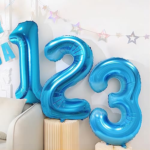 Image of 40 Inch Blue Number Balloons, Helium Mylar Foil Number Balloons for Birthdays, Number 1 Balloon for Party Wedding Bachelorette Birthday Bridal Shower Graduation Anniversary Celebration Party