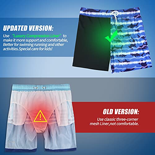 Image of Boys Swim Trunks with Boxer Brief Liner Compression Anti Chafe Swimming Shorts Stretchy UPF Quick Dry Swimsuit