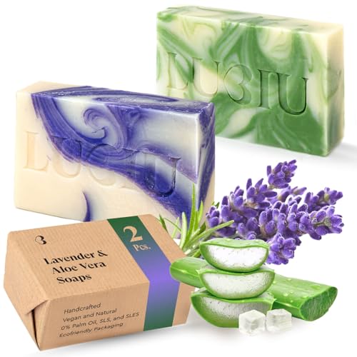 lubiu Naturseife Duo – Lavendelseife & Aloe Vera Seife Ohne Palmöl – Handgemachte Seife Stück (2x100g) – Duftseifen für alle Hauttypen & Kinder – Duschseife, Handseife & Gesichtsseife - Natural Soap