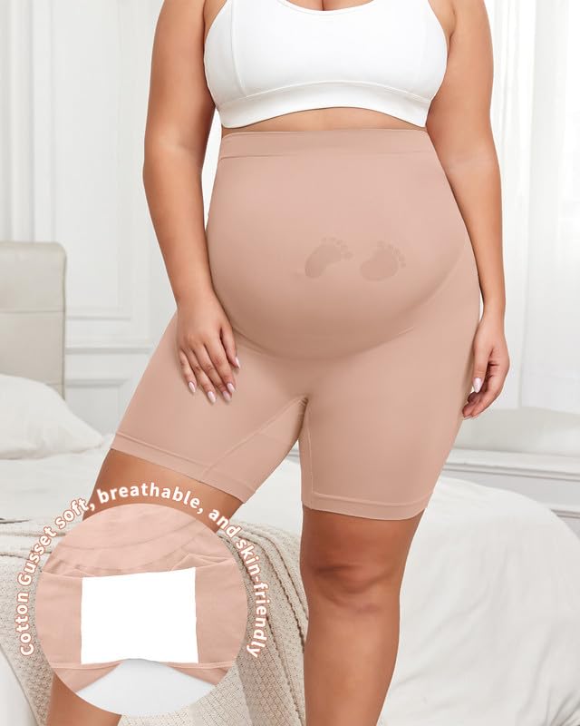 Y25D Maternity Shapewear for Under Dresses，Over Belly Pregnancy Underwear Mid-Thigh High Waist Shorts Panties for Baby Shower Pink - image 3