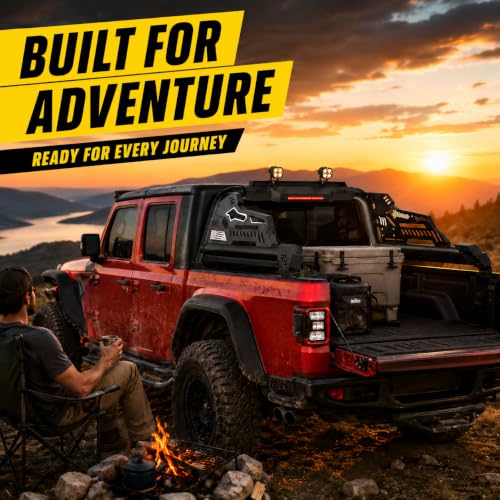 Image of MONOKING Roll Bar for Truck Retractable Tonneau Cover Adjustable for F150 F250 Silverado Sierra Ram 1500 Tundra Titan 2007-2026, Sport Bar with Brake Light for Off Road (Black, for Mid-Size Truck)