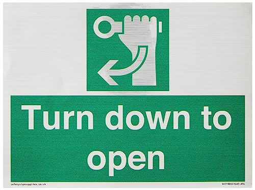 Viking Signs Turn down to open Sign - 200x150mm - A5L, Green/White, 200x150 mm