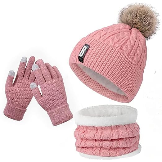 x-lent Stylish Winter, Faux Fur Pom Beanie Hat, Knit Scarf and Touch Gloves Set | Beanie Style | 3 Piece Set - Stay Warm-picture-39