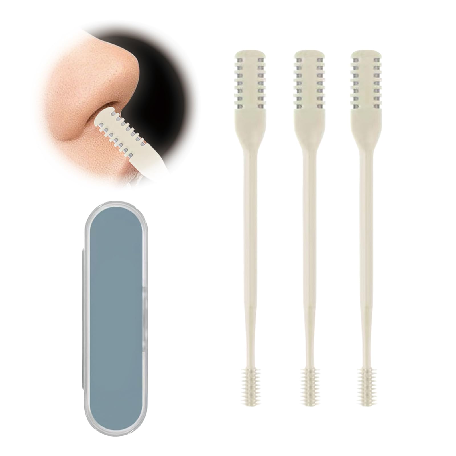 2 in 1 Nasal Hair Cutter, Double Sided Nose Hair Knife,Nose Hair Trimmer with Ear Picker for Women Men (Beige)