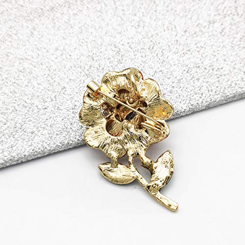 Image of YOQUCOL Elegant Cubic Zirconia Crystal Rhinestone Red Rose Shape Brooch Pin for Women Grils