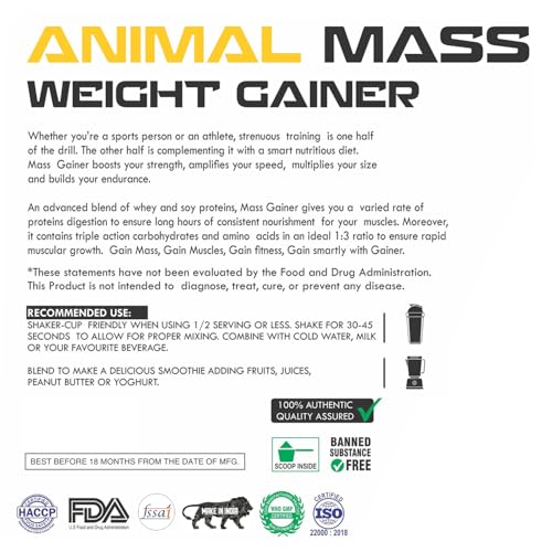 Image of BIG ROCK NUTRITION Animal Mass Weight Gainer Protein Powder for Men and Women, Increase Stamina with Natural Protein & Carbs (Chocolate, 2.7Kg / 6Lbs, 54 Servings)