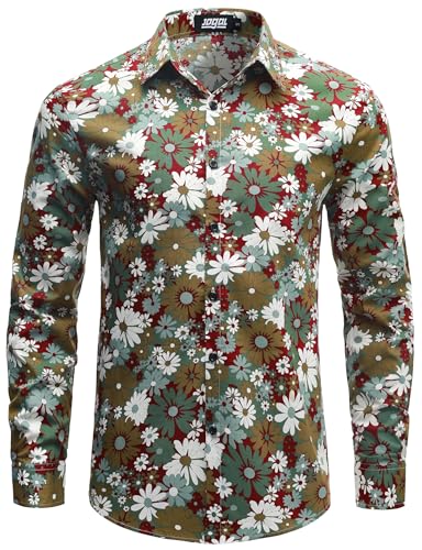 JOGAL Herren Regular Fit Floral Business Hemd Langarm Button Down Print Freizeithemd Khaki Grün Gänseblümchen X-Large JOGAL Herren Regular Fit Floral Business Hemd Langarm Button Down Print Freizeithemd Khaki Grün Gänseblümchen X-Large