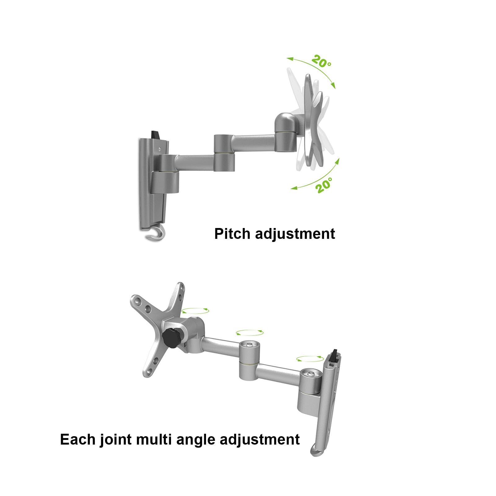 Supporto per braccio per display in lega di alluminio Supporto per monitor a parete regolabile per impieghi gravosi a movimento completo per schermi da 13 a 30 pollici con