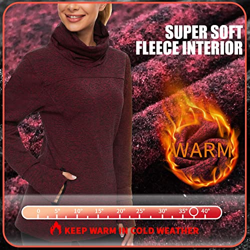 Soneven Running Pullover Womens Fleece Running Tops Cowl Neck Running Long Sleeve Shirt Athletic Sweatshirts With Neck Gaiter And Thumb Holes Red Large #TOP4