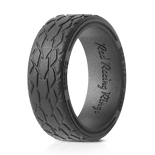 Rad Racing Rings - Silicone Tire Tread Ring or Wedding Band for Car Guys and Gals and Motorsports Enthusiasts | Lightweight, Comfortable, and Safe for Steering Wheels | Mechanics and Tradespeople (Silverstone Grey, 12)