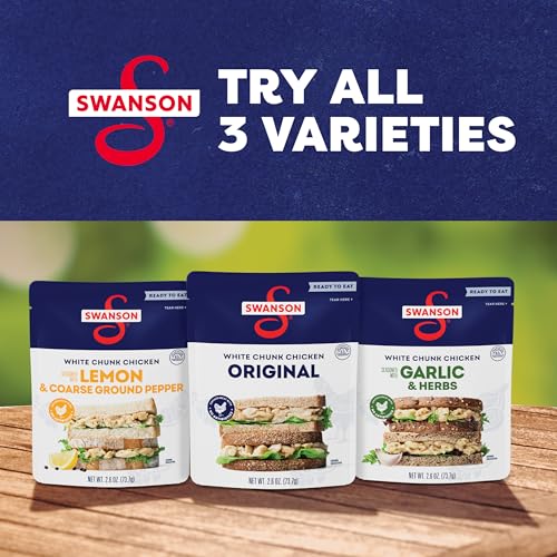 Image of Swanson Original White Chunk Fully Cooked Chicken, Ready to Eat, Simple On-the-Go Meals, 2.6 OZ Pouch (Pack of 5)