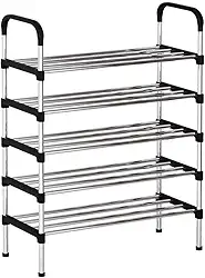 Sapateira Vertical de 5 Níveis, Estrutura em Metal e Plástico, Alta Capacidade de Armazenamento, Design Compacto, Preto (5 Níveis)