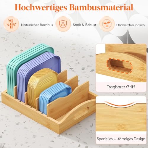 Lifewit Deckelorganizer aus Bambus für den Schrank, Verstellbarer Deckelhalter für Vorratsbehälter mit 4 Einsätzen und 5 Fächern, Küchenorganisation für Zuhause, 26,9 x 21,1 cm 4