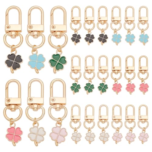 PH PandaHall 24pcs Porte-Clés Trèfle à Quatre Feuilles en Alliage Trèfle Émail Pendentif Décorations de Sac Porte-Bonheur pour Saint-Patrick Bricolage Fabrication...