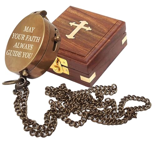 Brújula direccional de latón sólido grabada con Salmo 32:8, regalo de bautizo para niños y niñas, regalo cristiano para hombres, regalo de primera comunión miniatura 5