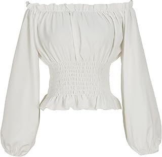 Blusa renacentista para mujer, con hombros descubiertos, estilo pirata, de manga larga, estilo campesino