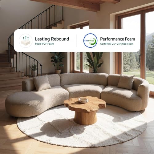 Image of Acanva Formia Boucle Curved Sectional Sofa, 153 inch W Left Hand, Light Coffee