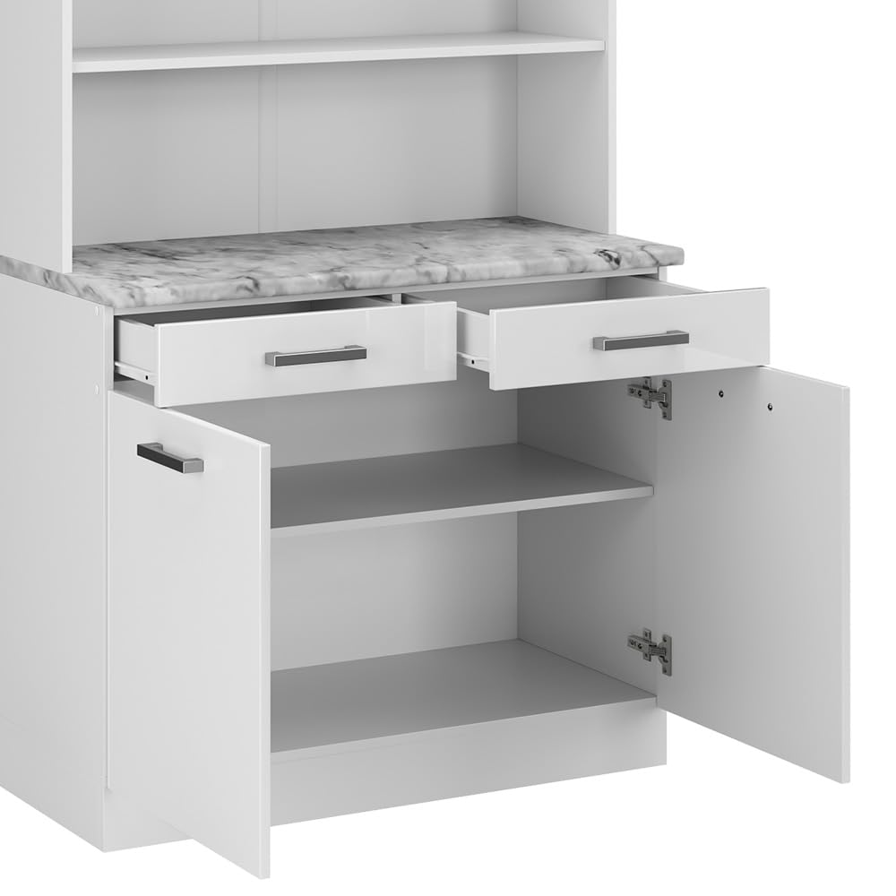 Vicco Bloque de Cocina R-Line, Blanco Alto Brillo, 100 cm, ET Mármol, Apto para combinación Modular en líneas de Cocina