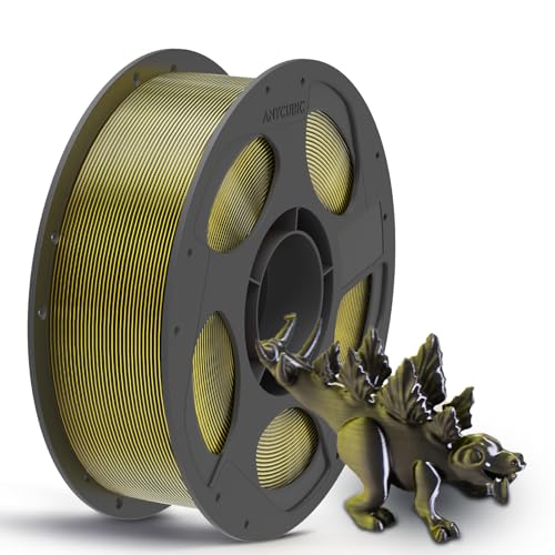 Image of ANYCUBIC Silk Dual Color Pla Filament, 2-in-1 Chrome Coextrusion Color Change 3D Printer Filament 1.75mm Dimensional Accuracy + /- 0.02mm, Silk Texture, 1KG Reusable Spool (2.2 lbs), Black Gold