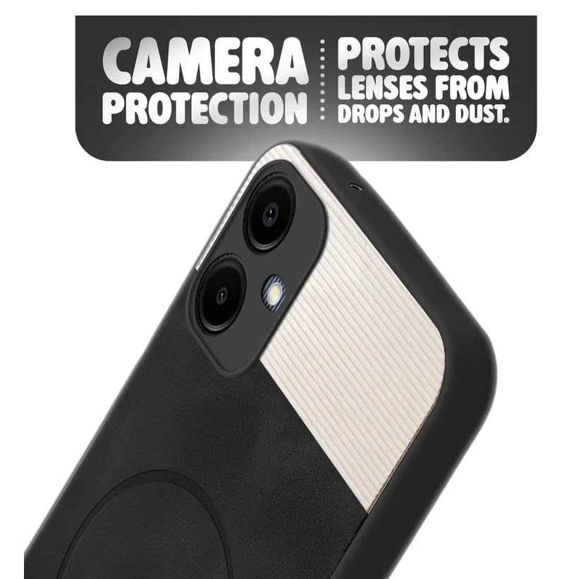 Image of Bintage CASE Mac Safe Design Hard Light Weight Back Case | Soft Border Camera Protect | Dual PU Leather Finish Back Cover Compatible for Samsung Galaxy A06 5G - White & Black