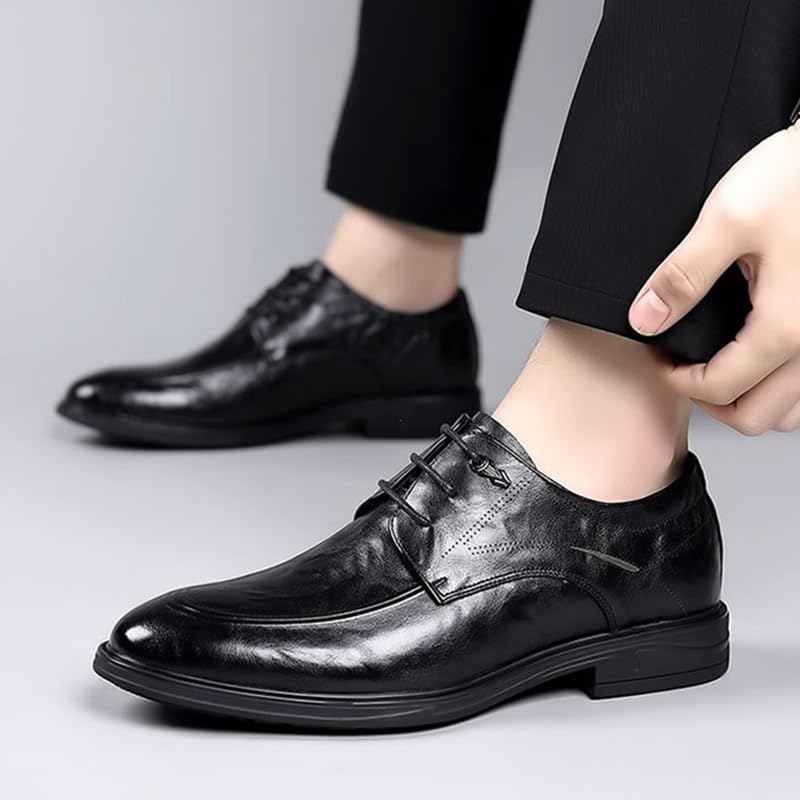 Men's Dress Leather Shoes Non Slip Casual Business Work Formal Shoes Casual Scale Pattern Comfort Derby Shoes for Men(Black,8)3