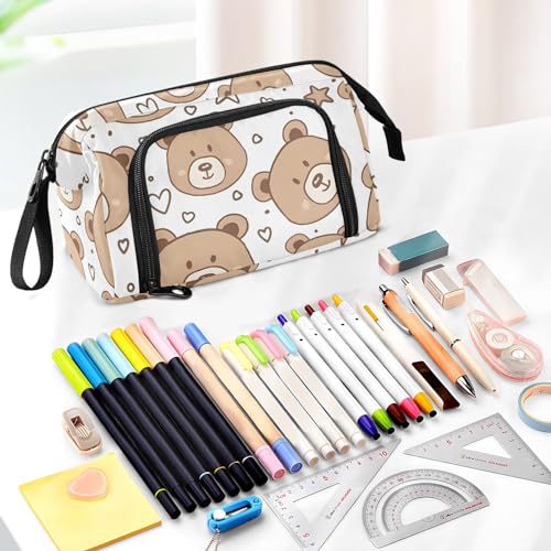 Image of Bolaz Big Capacity Pencil Pen Case Pouch Bag School College Office Organizer for Teens Girls Adults Student-Cute Bear