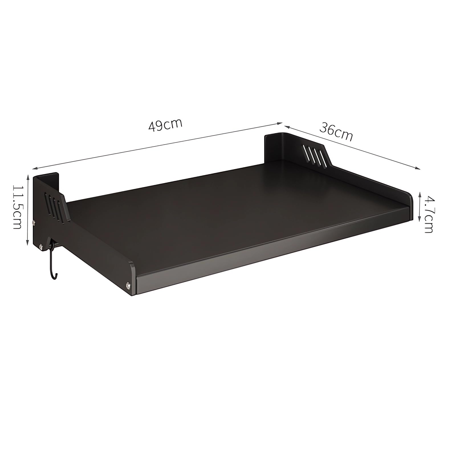 FREEUP Étagère pour micro-ondes murale pour cuisine, étagère murale en acier inoxydable pour micro-ondes, support pour micro-ondes noir avec 6 crochets, montage adhésif ou par vis