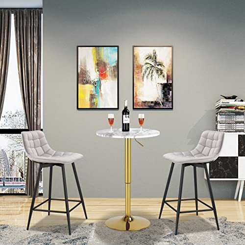 Finnhomy 24" Round Cocktail Bar Table With Metal Base, Tall Bistro Pub Table, Adjustable 27.9"-35.4" Counter Bar Height For Kitchen, Dining Room, Living Room, Easy Assembly, Gold #TOP3