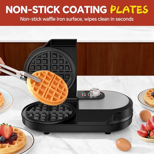 Image of Double Waffle Maker, 6.5 inch Dual Waffle Iron, 1200W Belgian Waffle Maker with Nonstick Plates, 2 Independent 5-Level Adjustable Temp Knobs, Easy to Clean, Stainless Steel