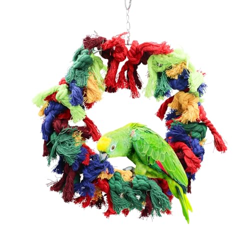 Image of Bird Ring Swing Toys, Bird Perch Stand Toy, Colorful Cotton Rope Parrot Chewing Toys, Bird Cage Accessories for Birds Parrots Cockatiels Parakeets