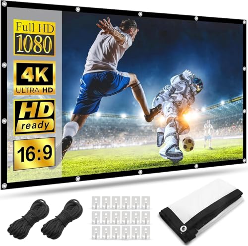 HOPFROG 100 Pouces Écran de Projection Portable, Tissu Soie de Lave Lavable Antirides, 16:9 4K HD Double Face Pliable pour Camping Extérieur et Cinéma...