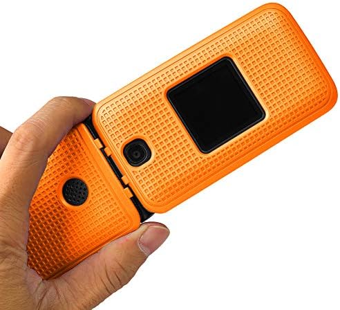 Case for Alcatel Go Flip V, Nakedcellphone [Construction Orange] Protective Snap-On Cover [Grid Texture] for Alcatel Go Flip, MyFlip 4G, QuickFlip, AT&T Cingular Flip 2, (A405DL, 4051s, 4044, A405)