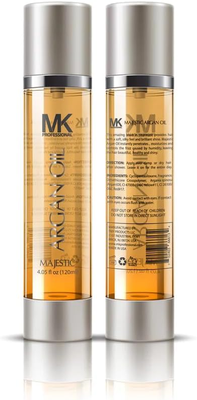 MK Professional Argan Oil for Hair, 4 fl oz (120ml) Pure & Natural Morocco Argan Oil by Majestic Keratin for Dry Damaged Hair, Scalp, Paraben Free - MADE IN USA