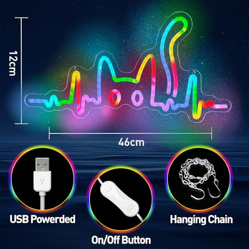 Image of RGB Cat Neon Sign, Kitty LED Neon Light with 10 Colors, Scrolling Color Changing & 4 Flashing Modes, USB Powered Neon Wall Decor for Bedroom, Gamer Room, Girls, Teens, Cat Lover Gifts(17.72 x 9.45 inch)