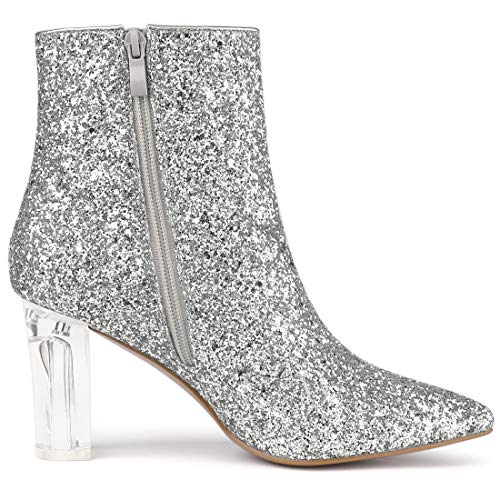 Allegra K Women's Clear Block Heel Glitter Silver Ankle Boots 8 M Us #TOP6