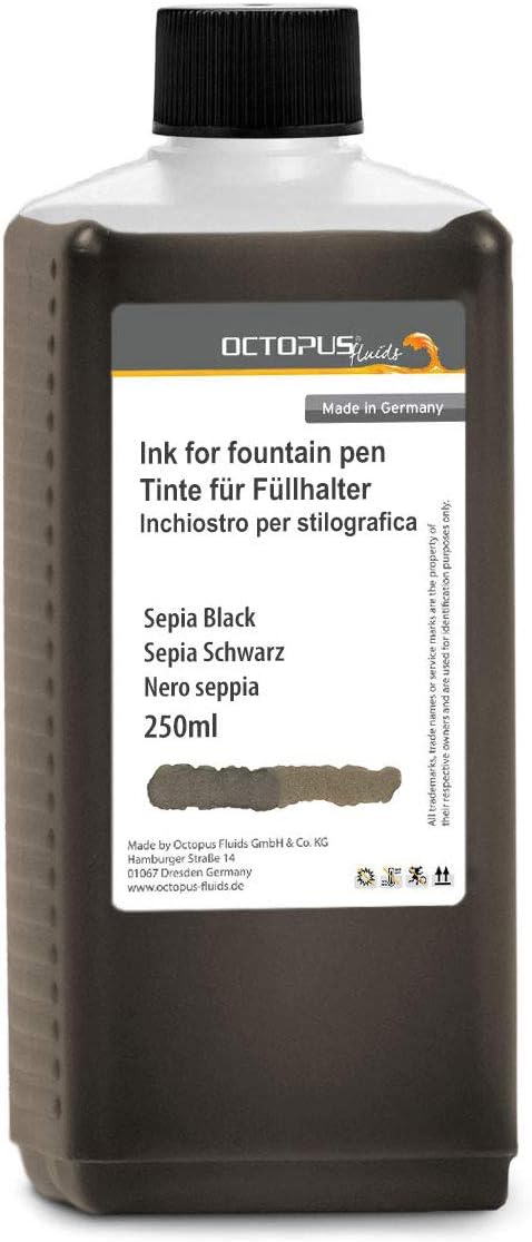 Octopus Fountain pen ink in practical refill bottle, writing ink for fountain pen, fountain pen ink, calligraphy ink in Sepia Black 250ml