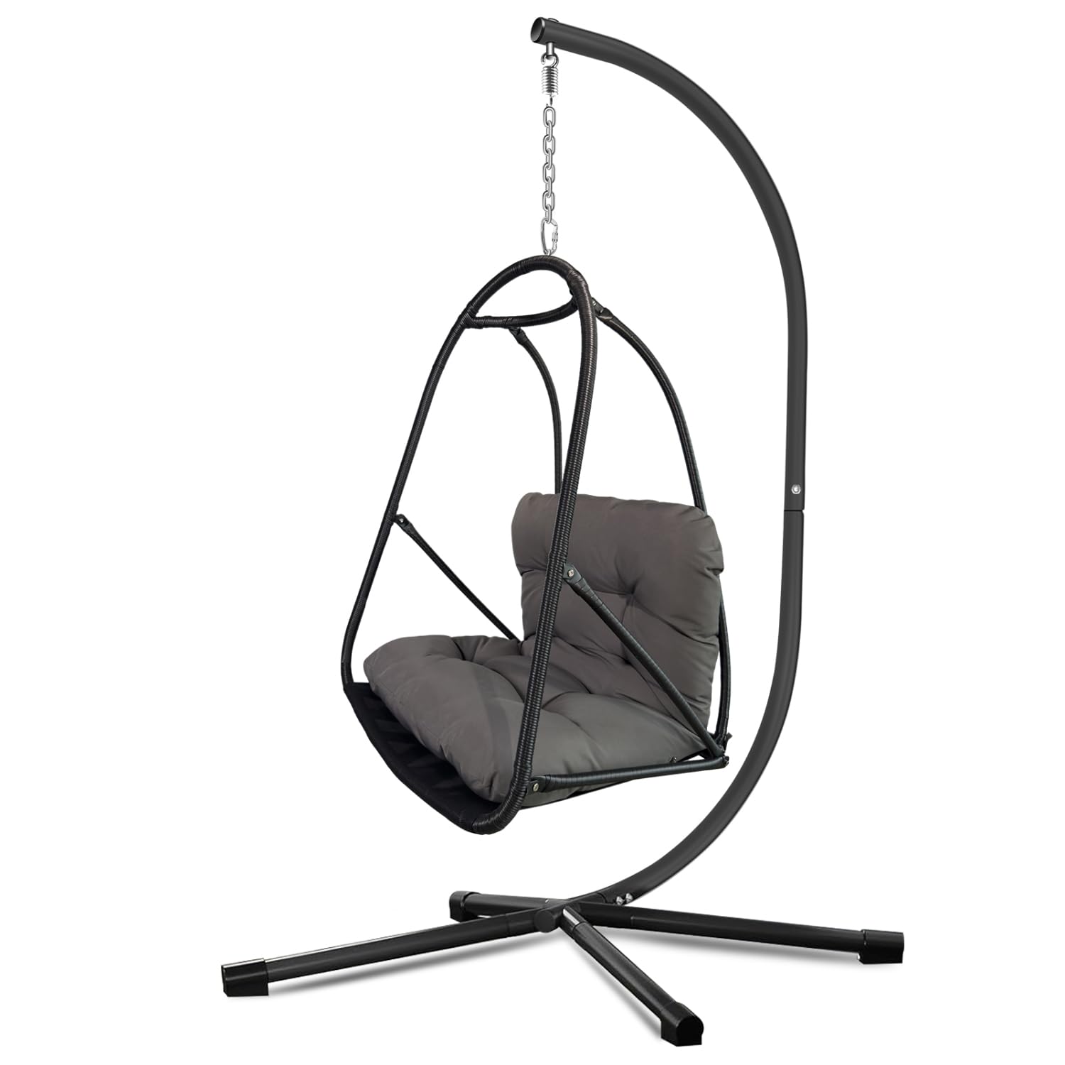 Swing Egg Chair with Stand Indoor Outdoor Wicker Rattan Rattan+Metal Black, Dark Brown Sturdy Frame Indoor/Outdoor Use for Family Fun